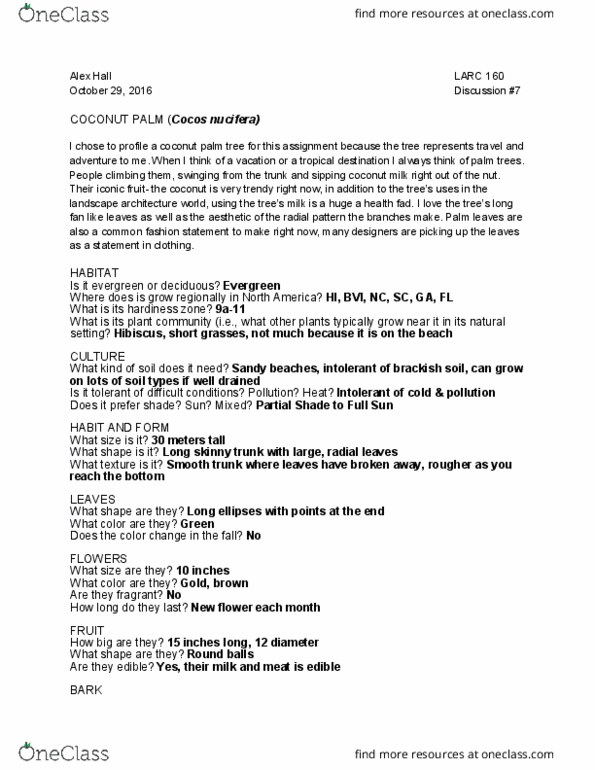 LARC 160 Lecture Notes - Lecture 7: Windbreak, Coconut, Hardiness Zone thumbnail