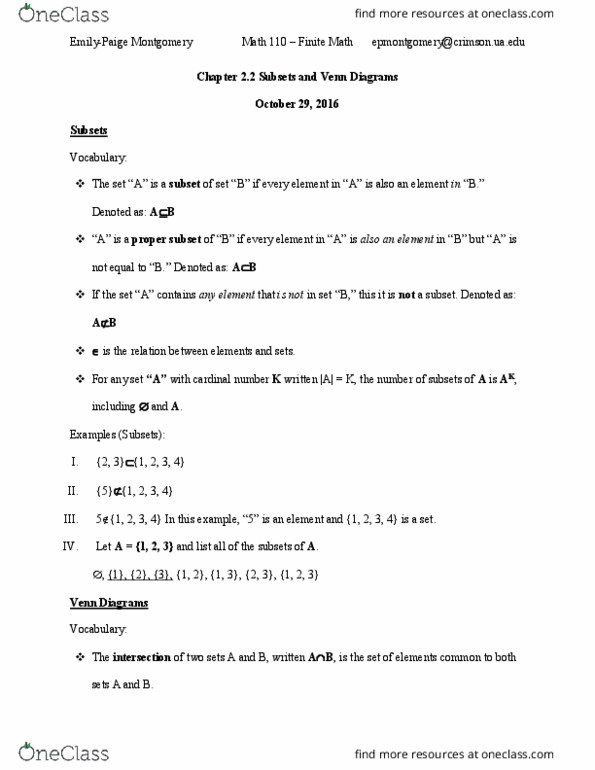 MATH 110 Lecture Notes - Lecture 4: Subset, Universal Set thumbnail