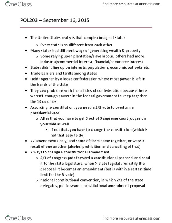 POL203Y5 Lecture Notes - Lecture 2: List Of Amendments To The United States Constitution thumbnail