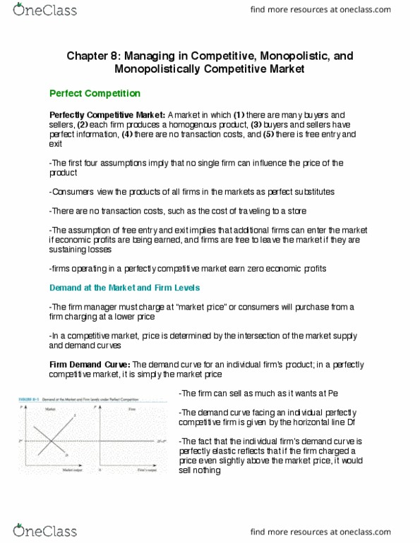 GMS 402 Chapter Notes - Chapter 8: Profit Maximization, Fop, Market Power thumbnail