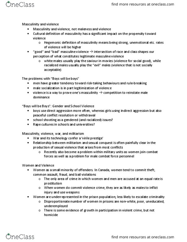 SOC275H5 Lecture Notes - Lecture 10: Marital Rape, Forced Marriage, Femicide thumbnail