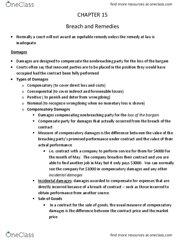 33:140:320 Lecture Notes - Lecture 15: Oral Contract, Thirteenth Amendment To The United States Constitution, Specific Performance thumbnail