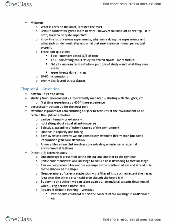 PSYC 2060U Lecture Notes - Lecture 4: Change Blindness, Cocktail Party, Retina thumbnail