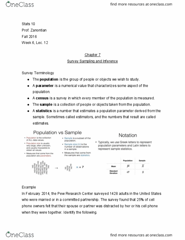 STATS 10 Lecture Notes - Lecture 12: Sample Size Determination, Simple Random Sample, Response Bias thumbnail
