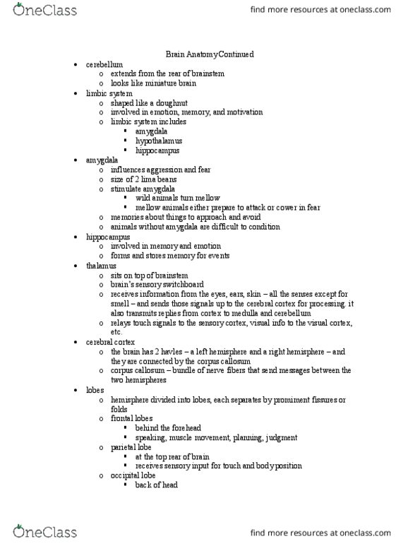 PSY BEH 11A Lecture Notes - Lecture 14: Phaseolus Lunatus, Limbic System, Amygdala thumbnail