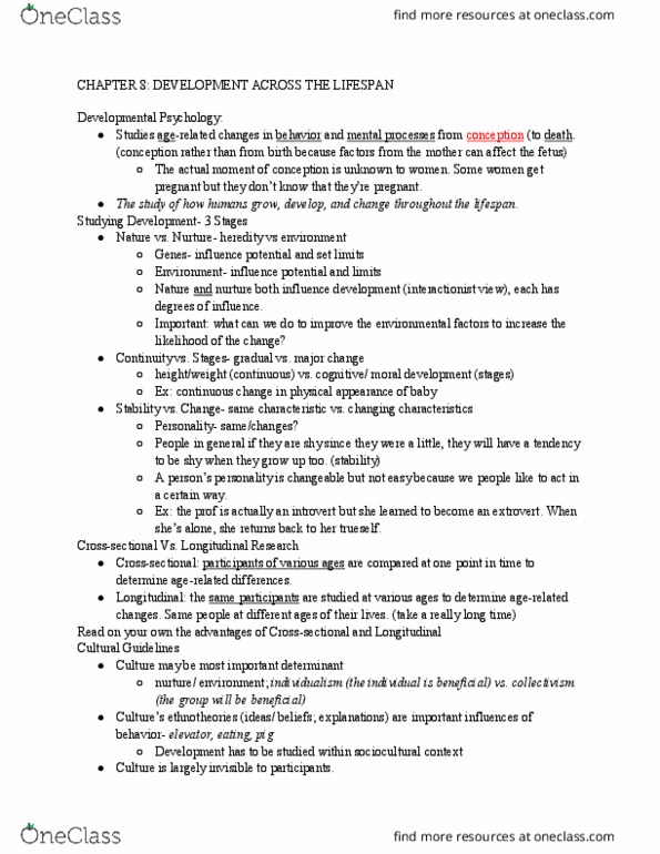 PSY 100 Lecture Notes - Lecture 8: Uterus Transplantation, Maximum Life Span, Startle Response thumbnail