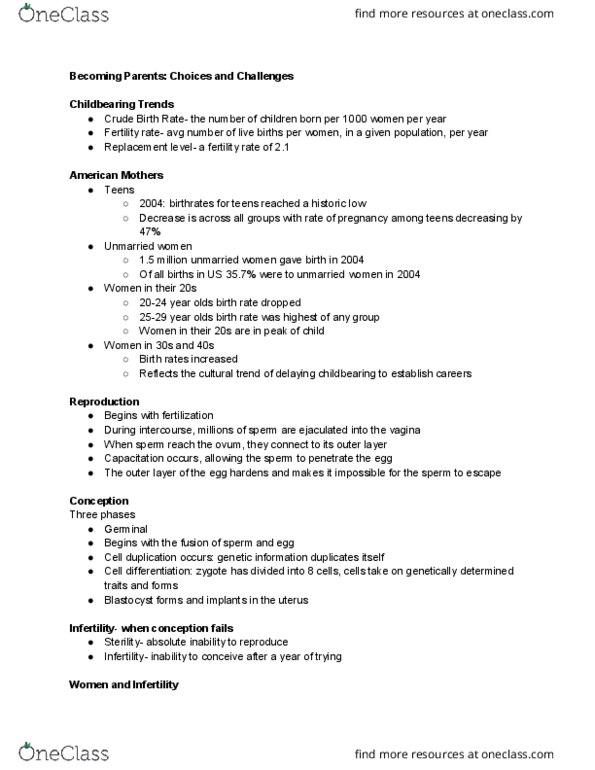 CFD 135 Chapter Notes - Chapter 10: Conceptus, Oligospermia, Episiotomy thumbnail