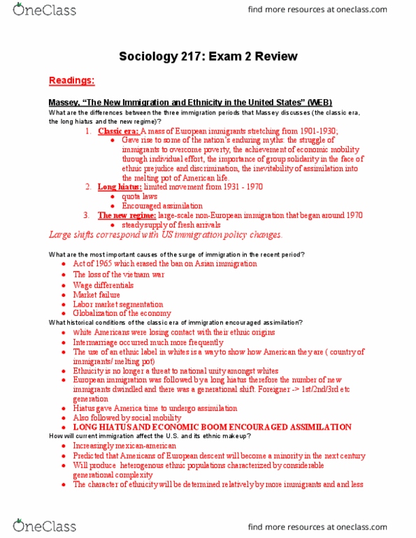 SOCI 217 Lecture Notes - Lecture 14: Melting Pot, Labor Market Segmentation, Heritage Language thumbnail