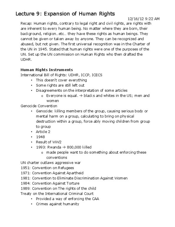 INTD 200 Lecture Notes - Lecture 9: Universal Declaration Of Human Rights, Forced Pregnancy, United Nations Convention Against Torture thumbnail