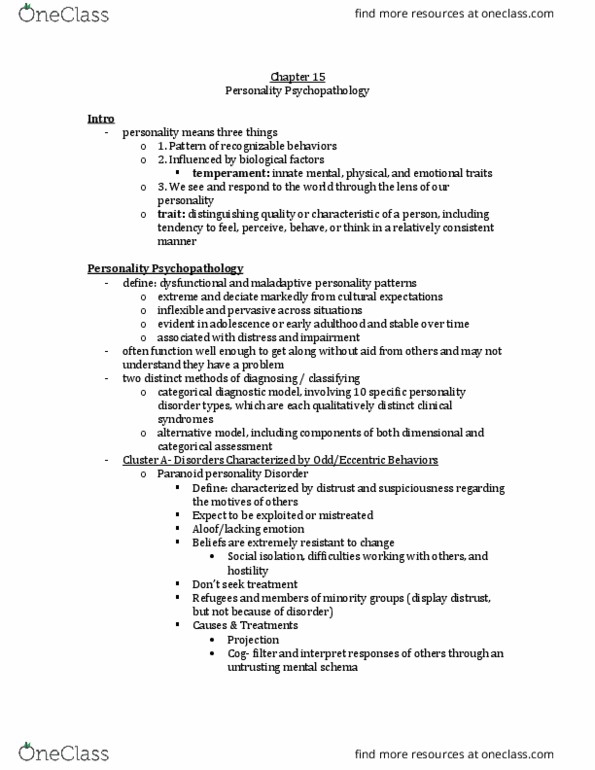 PSYCH 270 Lecture Notes - Lecture 15: Antisocial Personality Disorder, Anxiety Disorder, Amygdala thumbnail