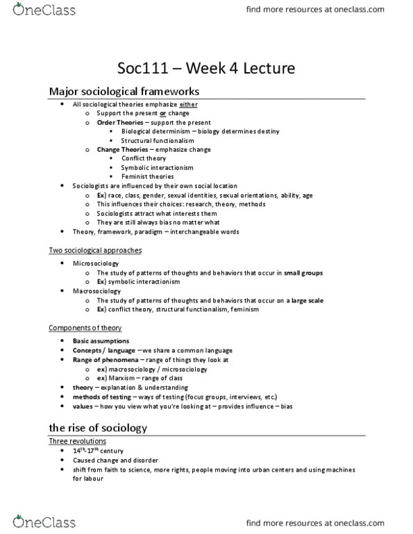 SOC 111 Lecture Notes - Lecture 4: Scientific Method, Social Forces, Radical Feminism thumbnail