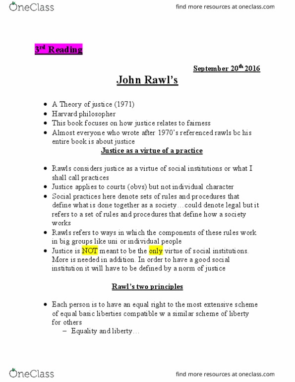 PHIL 2220 Lecture Notes - Lecture 12: Justice As Fairness thumbnail