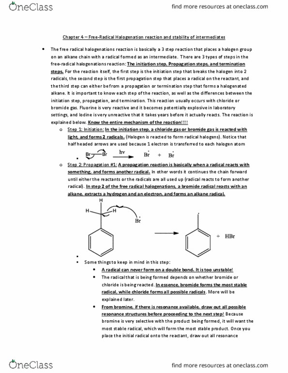 CHEM 2323 Chapter 4: Ch 4 study guide - free radical halogenation and stability of intermediates-1 thumbnail