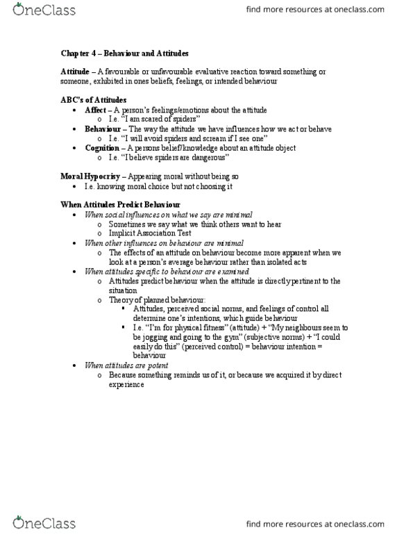 PS270 Chapter Notes - Chapter 4: Theory Of Planned Behavior, Implicit-Association Test thumbnail
