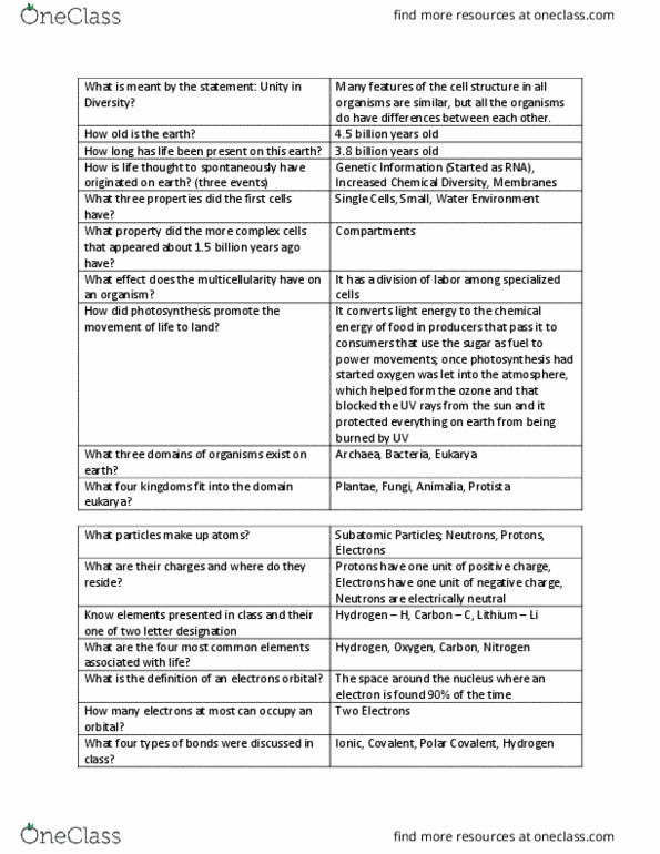 BIOL 140 Quiz: Bio 140 Exam 1 - OneClass