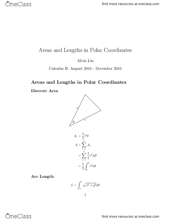 MATH 182A Lecture Notes - Lecture 14: Polar Coordinate System thumbnail