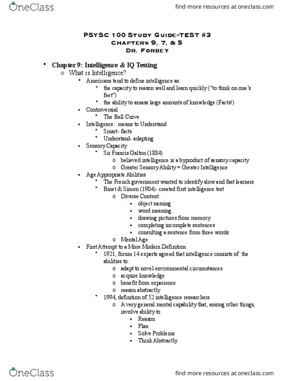 PSYS 100 Lecture Notes - Lecture 3: Habituation, Implicit Memory, Thalamus thumbnail