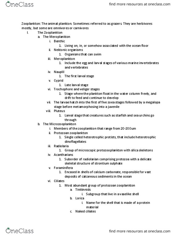 SMS 100 Chapter Notes - Chapter 9: Planula, Tunicate, Heteropoda thumbnail
