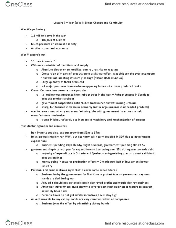 History 2120A/B Lecture Notes - Lecture 8: Child Benefit, Keynesian Economics, Rand Formula thumbnail