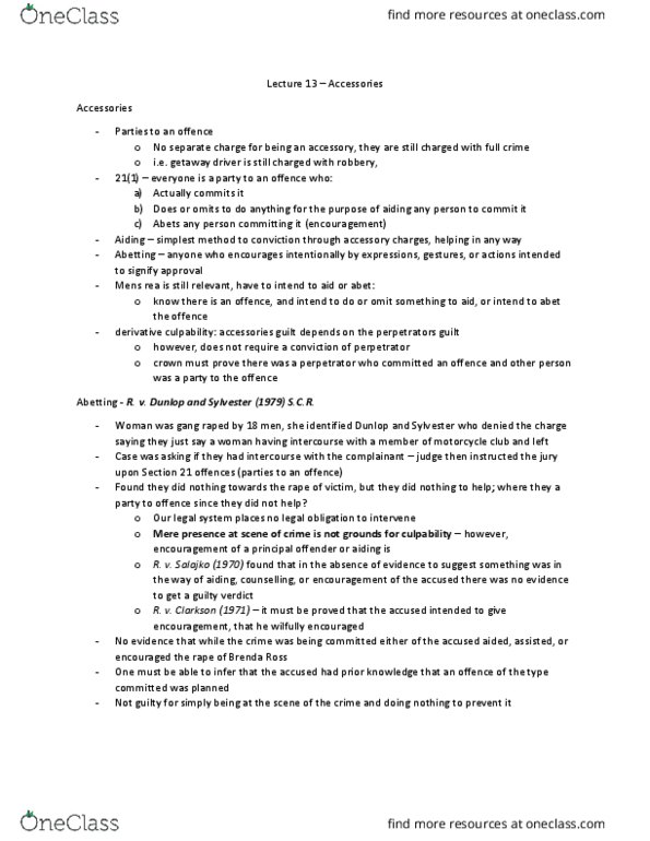 Law 2101 Lecture Notes - Lecture 13: Regulatory Offence, Indictable Offence, Summary Offence thumbnail