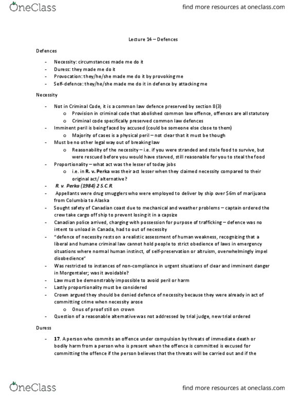 Law 2101 Lecture Notes - Lecture 14: Mitigating Factor, Objective Test, Assault Causing Bodily Harm thumbnail