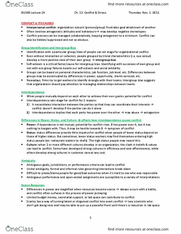 BU288 Lecture Notes - Lecture 8: Hypersensitivity, Cortisol, Absenteeism thumbnail