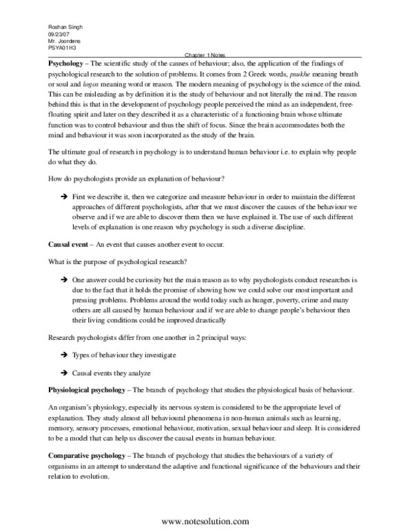 PSYA01H3 Lecture Notes - Roshan Singh, School Psychology, Clinical Psychology thumbnail