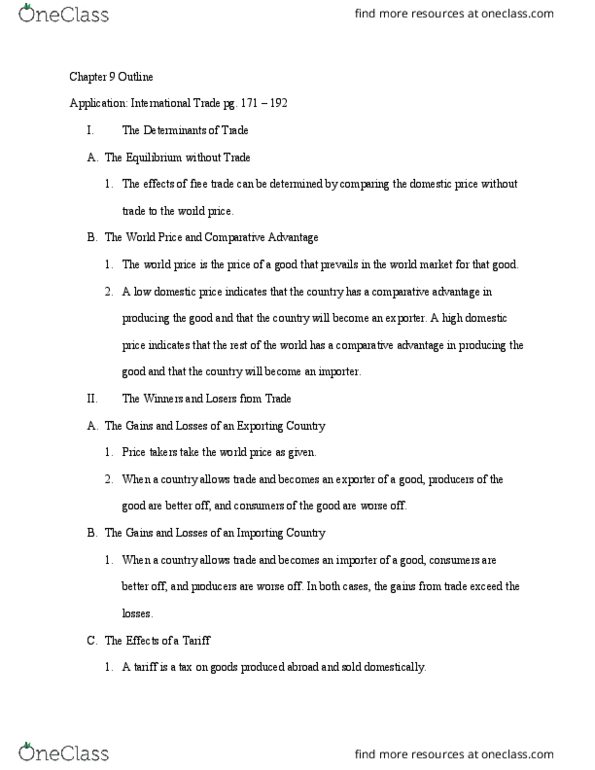 ECON 10a Chapter Notes - Chapter 9: Comparative Advantage, Takers, Deadweight Loss thumbnail