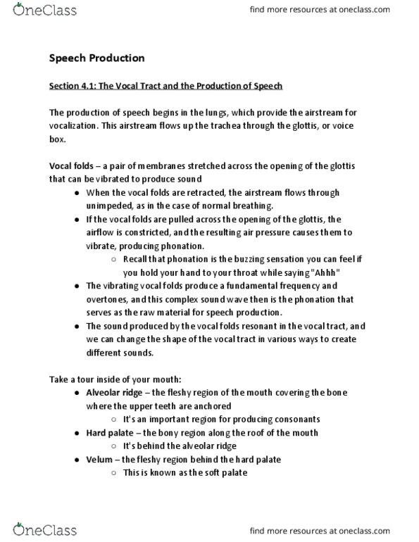 Psychology 2134A/B Chapter Notes - Chapter 4: Postcentral Gyrus, Motor Speech Disorders, Frontal Lobe thumbnail