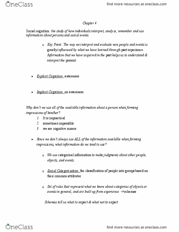 PSYCH 360 Chapter Notes - Chapter 4: Base Rate, Social Cognition thumbnail