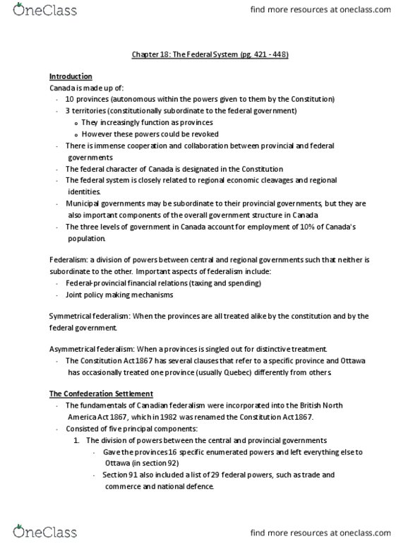 POLS 1400 Chapter 18: Issues in Canadian Politics: Chaper 18 Summary Notes thumbnail