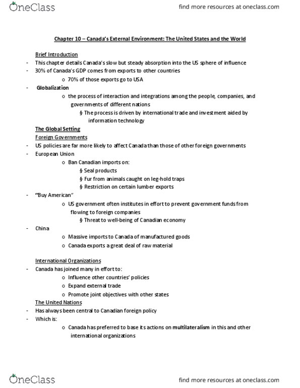 POLS 1400 Chapter 10 & 3: Issues in Canadian Politics: Chapter 10 & 3 Summary Notes thumbnail