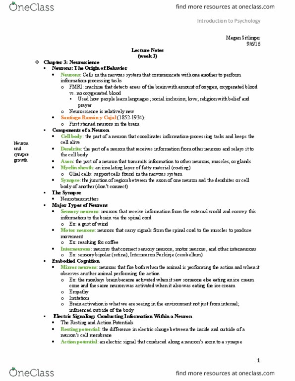 PSY 0010 Lecture Notes - Lecture 3: Mptp, Temporal Lobe, Terri Schiavo Case thumbnail