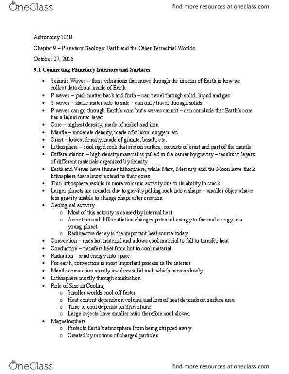 ASTR-1010 Lecture Notes - Lecture 11: Geology Of The Moon, Subduction, Valles Marineris thumbnail