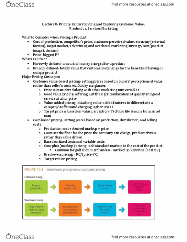 Management and Organizational Studies 2320A/B Lecture Notes - Lecture 8: Oligopoly, Customer Relationship Management, Break Even thumbnail