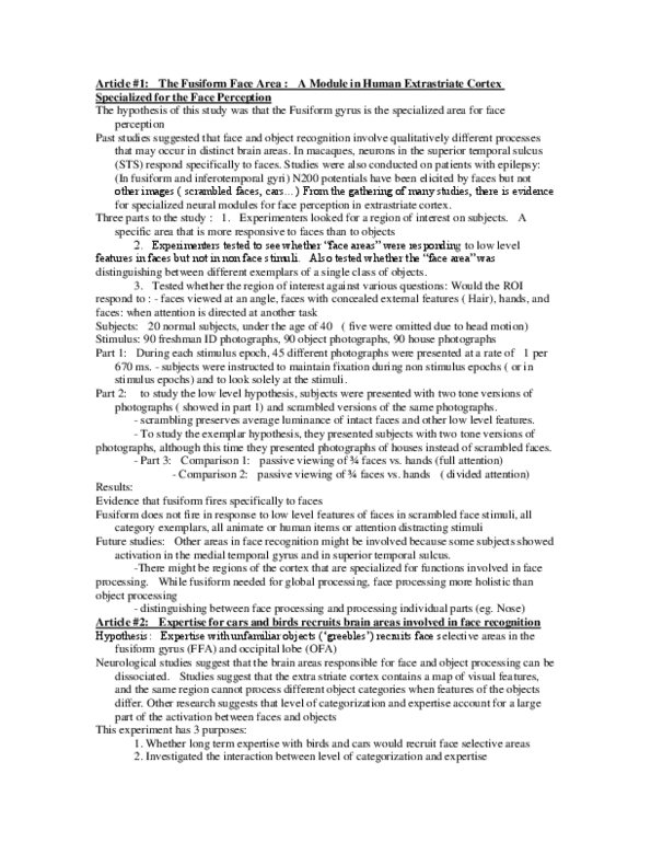 PSYD50H3 Lecture Notes - Superior Temporal Sulcus, Occipital Lobe, Passerine thumbnail