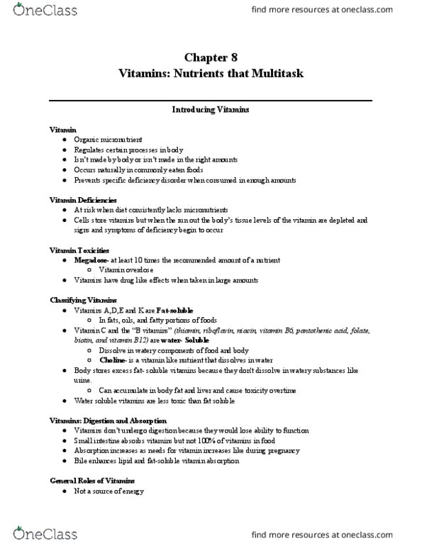 NSC 170C1 Chapter Notes - Chapter 8: Methionine, Myelin, Carotenoid thumbnail