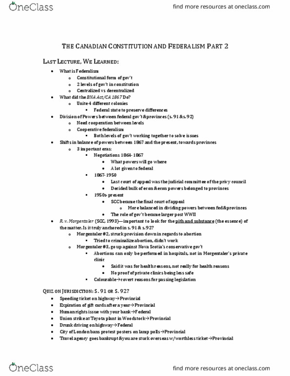 Law 2101 Lecture 5: The Canadian Constitution and Federalism Part 2 thumbnail