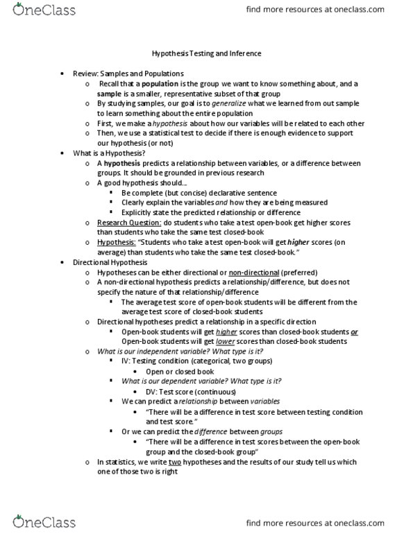 PSYC 212 Lecture Notes - Lecture 10: Analysis Of Variance, Type I And Type Ii Errors, Null Hypothesis thumbnail