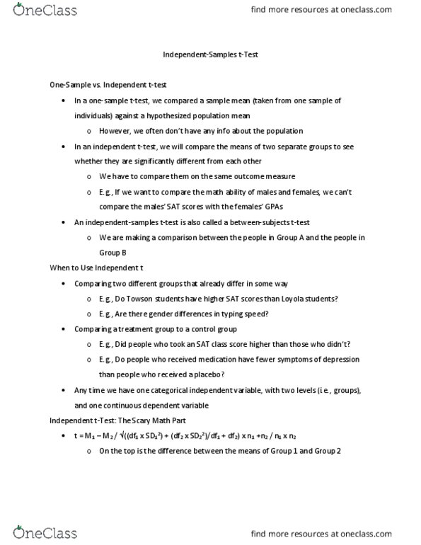 PSYC 212 Lecture Notes - Lecture 11: Null Hypothesis, Dependent And Independent Variables thumbnail