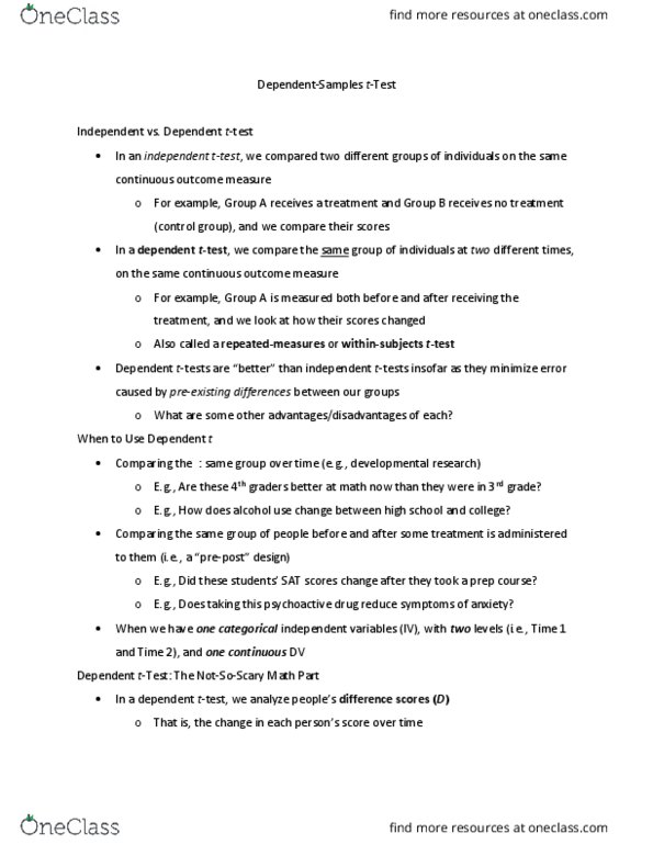 PSYC 212 Lecture Notes - Lecture 12: 18S Ribosomal Rna, Standard Deviation, Null Hypothesis thumbnail