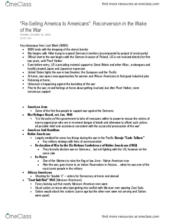 HIST 202 Lecture Notes - Lecture 2: American Jews, War Refugee Board, Korematsu V. United States thumbnail