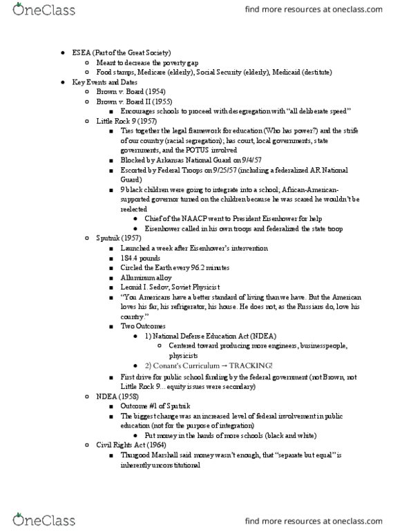 EDUC 2710 Lecture Notes - Lecture 17: James Samuel Coleman, National Defense Education Act, Literacy Test thumbnail