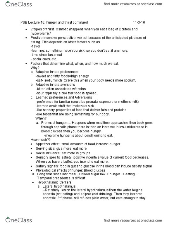 PSB-2000 Lecture Notes - Lecture 16: Fenfluramine, Monoamine Neurotransmitter, Lateral Hypothalamus thumbnail