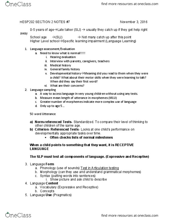 HESP 202 Lecture Notes - Lecture 15: Graphic Organizer, Pragmatics, Medical History thumbnail