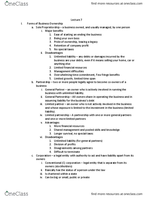 MGMT 1 Lecture Notes - Lecture 9: Franchising, Limited Liability, Double Taxation thumbnail