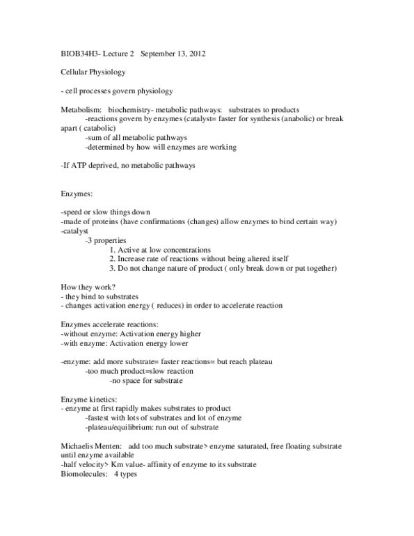 BIOB34H3 Lecture Notes - Lecture 2: Homeostasis, Aquaporin, Cell Theory thumbnail