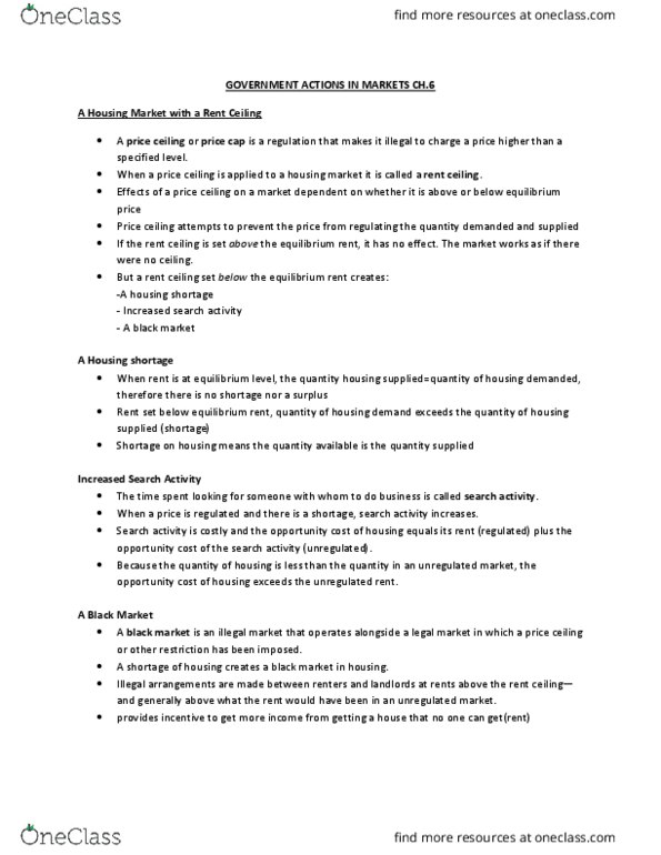 Economics 1021A/B Lecture Notes - Lecture 6: Price Ceiling, Opportunity Cost, Deadweight Loss thumbnail