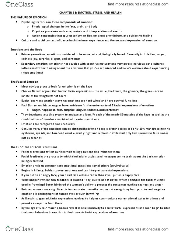 Psychology 1000 Lecture Notes - Lecture 11: Paul Ekman, False Smiles, Botulinum Toxin thumbnail