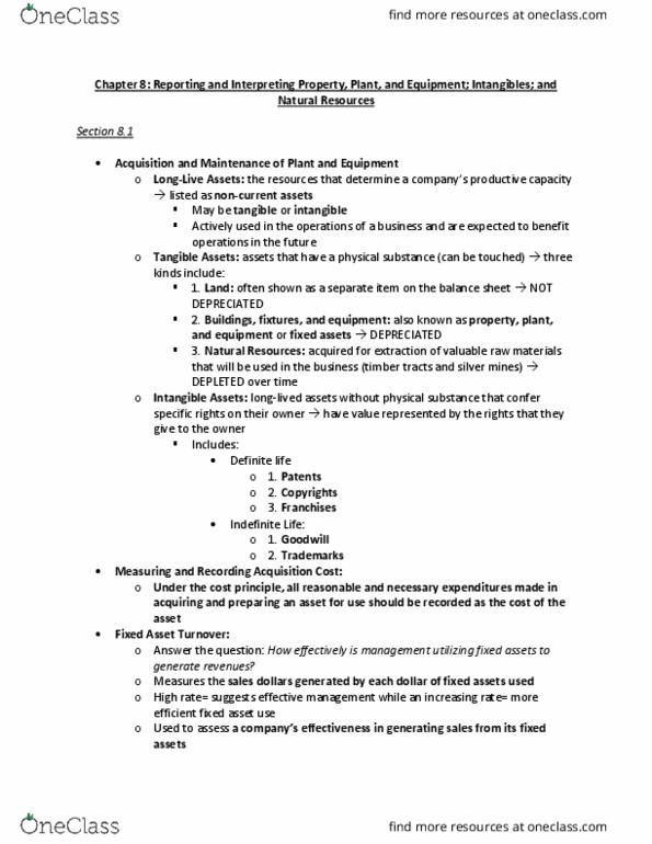 ACCT20100 Chapter Notes - Chapter 8: Southwest Airlines, Fixed Asset thumbnail